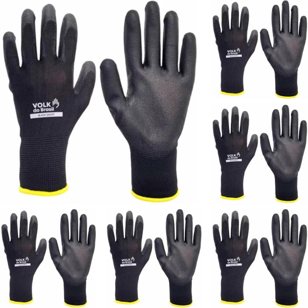 Kit 12 Luvas de Segurança Multitato Emborrachada Tátil Black Smart Volk