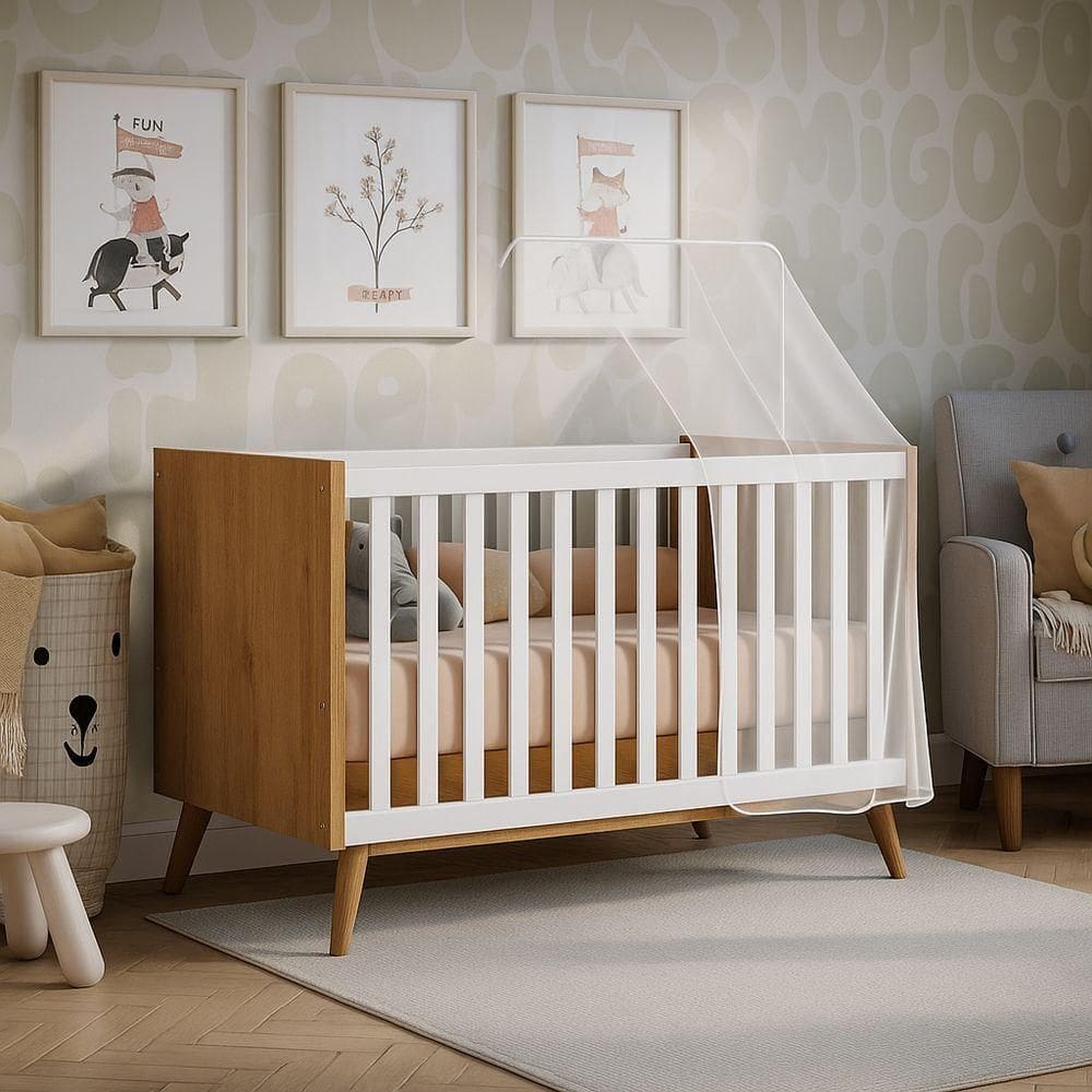 Berço Americano Retrô Vira Mini Cama Com Grade Removível Freijo