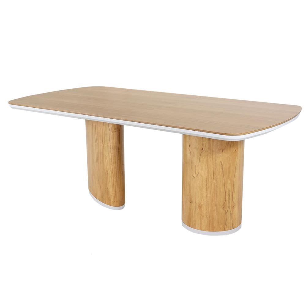 Mesa Jantar Celina Nacional Móveis 200cm (largura) Base Madeira Tampo Madeira Amêndoa Laca Branco
