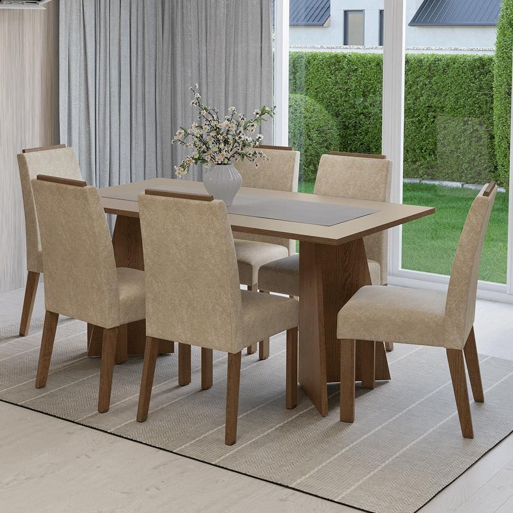 Conjunto Sala de Jantar Tampo de Madeira 6 Cadeiras Rustic/Crema/Imperial Soho Madesa