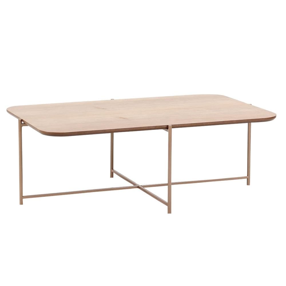 Mesa de Centro Oriente Retangular Nacional Móveis 92 cm (larg) Tampo MDF Amêndoa Base Metal Champanh