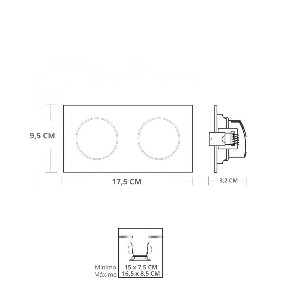 Spot Led Quadrado De Embutir Duplo 10W Preto Llum 6500K