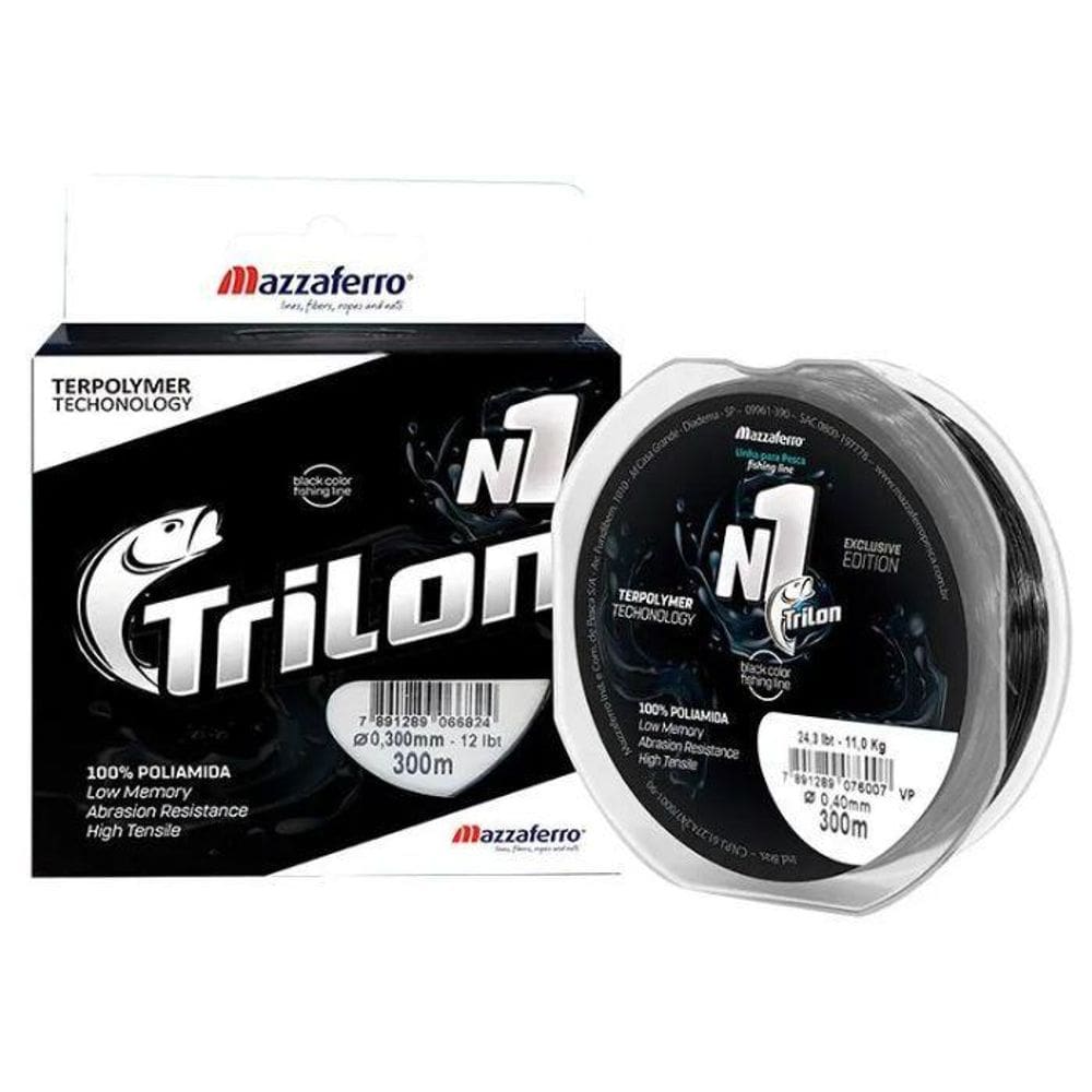 Linha Trilon Nylon Mazzaferro 0,47Mm N1 300M Soft Black