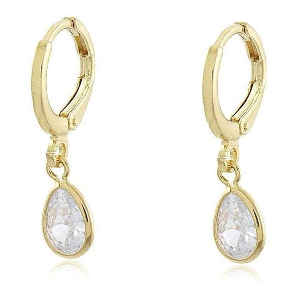Brinco Argola Com Pedra De Zircônia Pendurada Banhado Ouro18