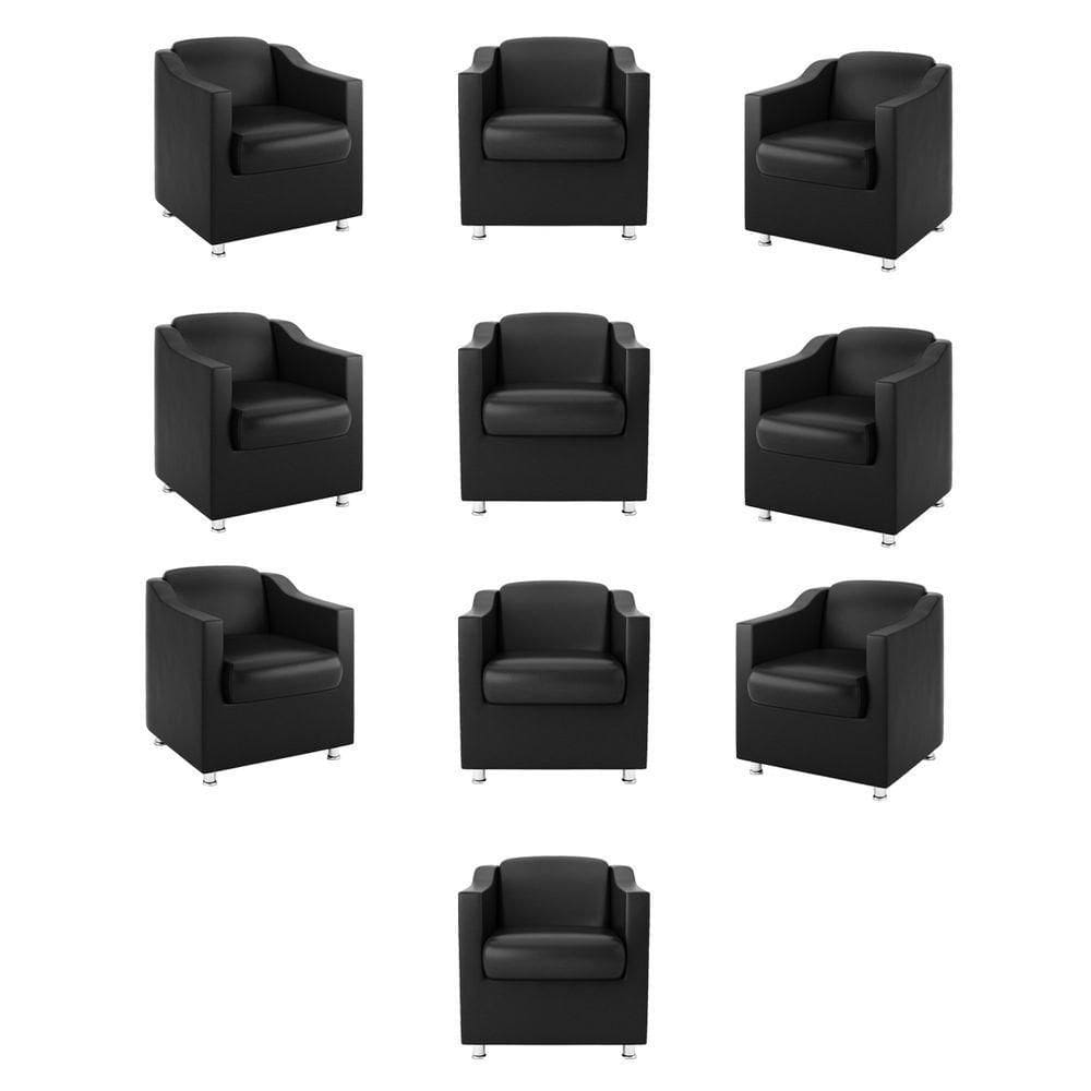 Kit 10 Poltronas Tilla Recepção Clínica Médica Preto
