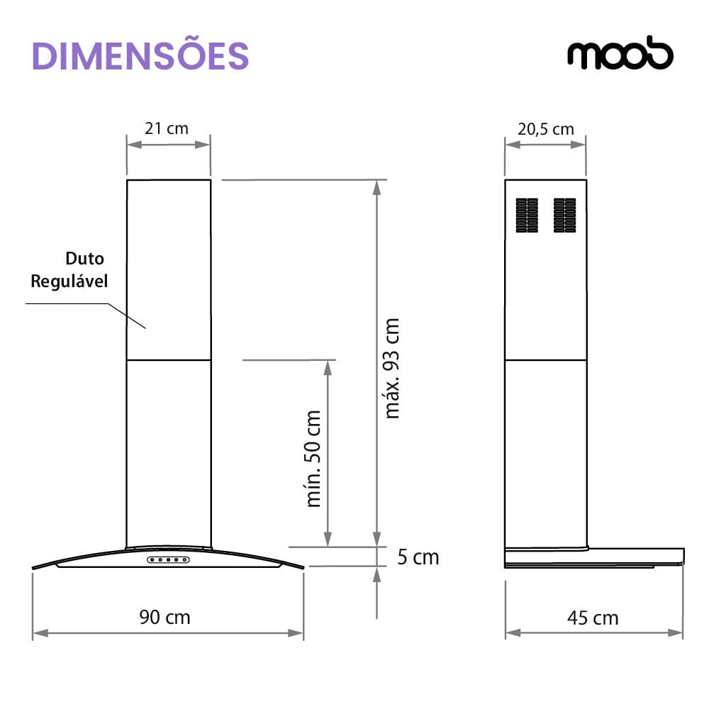 Coifa Moob Vidro Curvo Inox Duto Slim 90 CM - 127V
