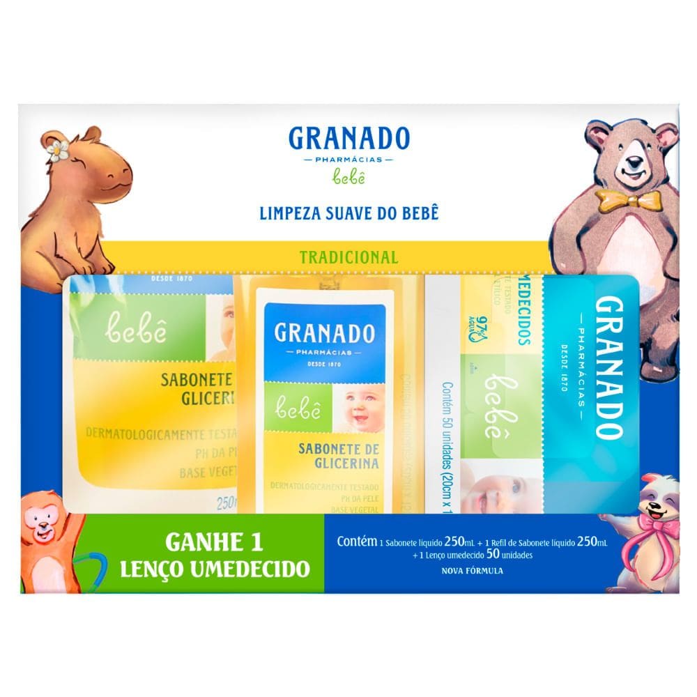Kit Shampoo Suave e Condicionador Granado Bebê Tradicional 250ml cada e Ganhe Shampoo Suave Refil 250ml