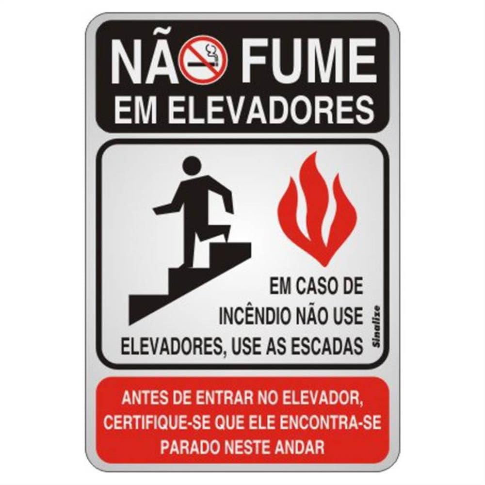 Placa de Alumínio Auto-Adesiva 16x23cm Não Fume em Elevadores - 150 AG - SINALIZE
