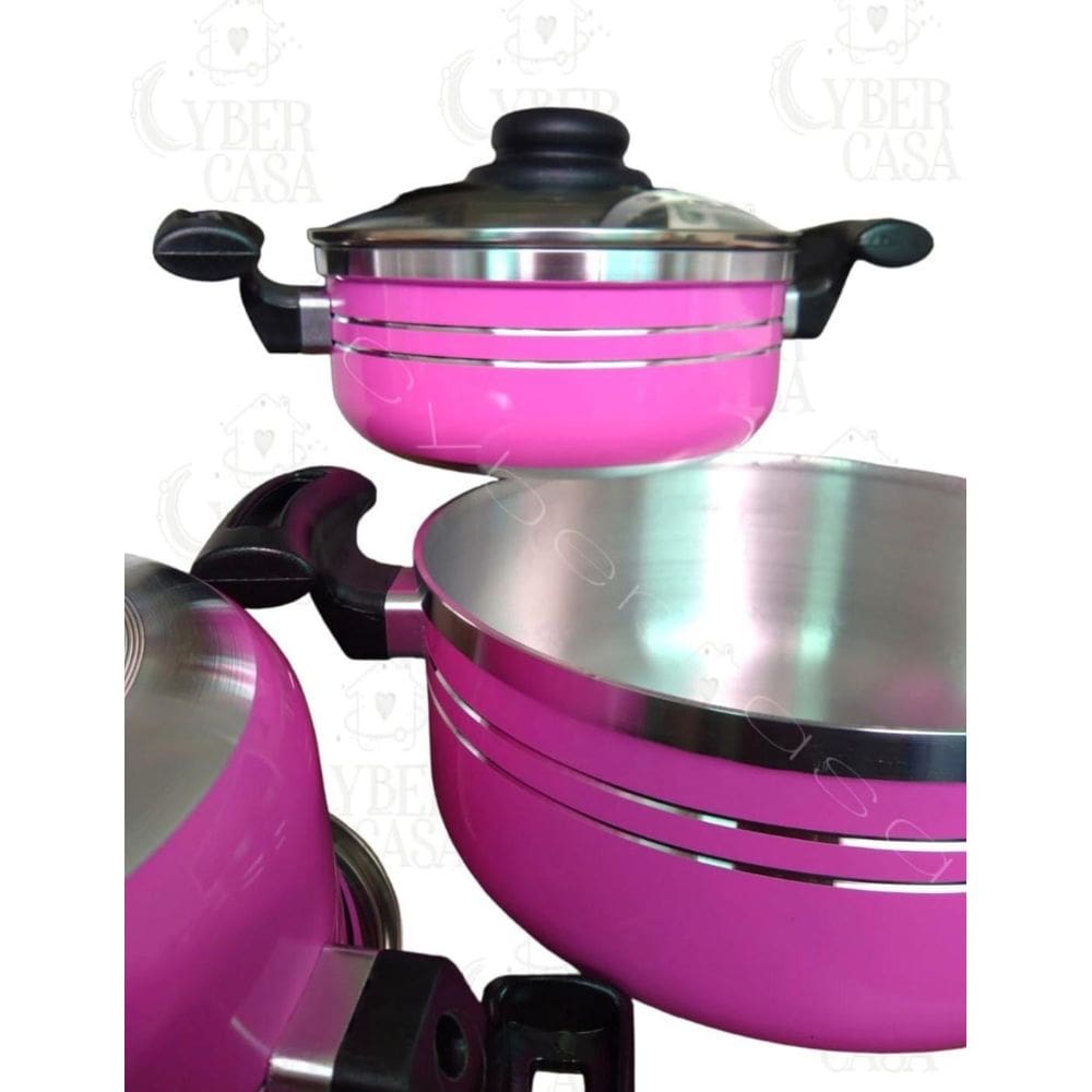 Jogo De Panelas Rosa C Tampa De Vidro Sublime Luxxo Rosa 5Pç