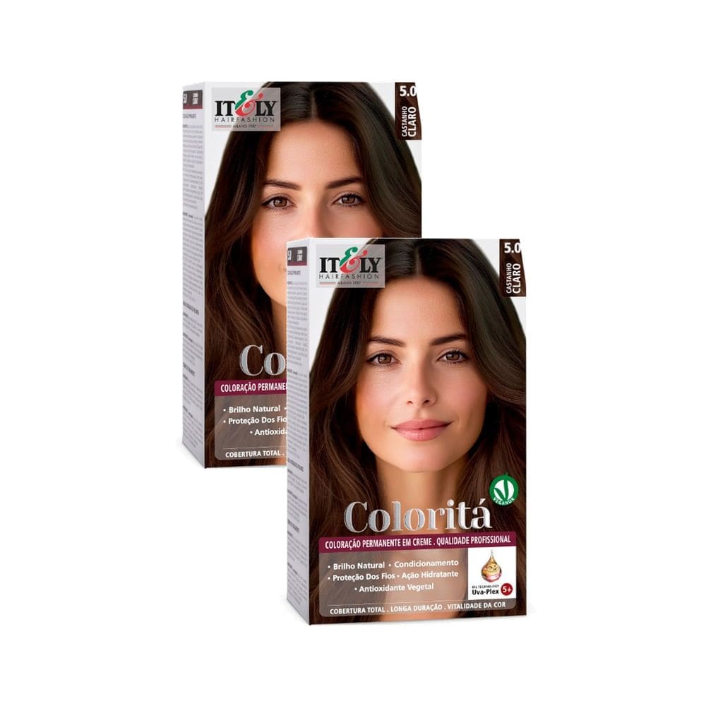 Kit 2 Coloração Itely Coloritá em Creme Cor Castanho Claro 5.0
