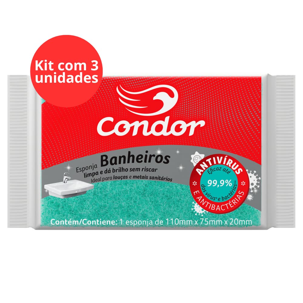 Kit Esponja Verde Banheiro Condor Antibac - 3 Unidades