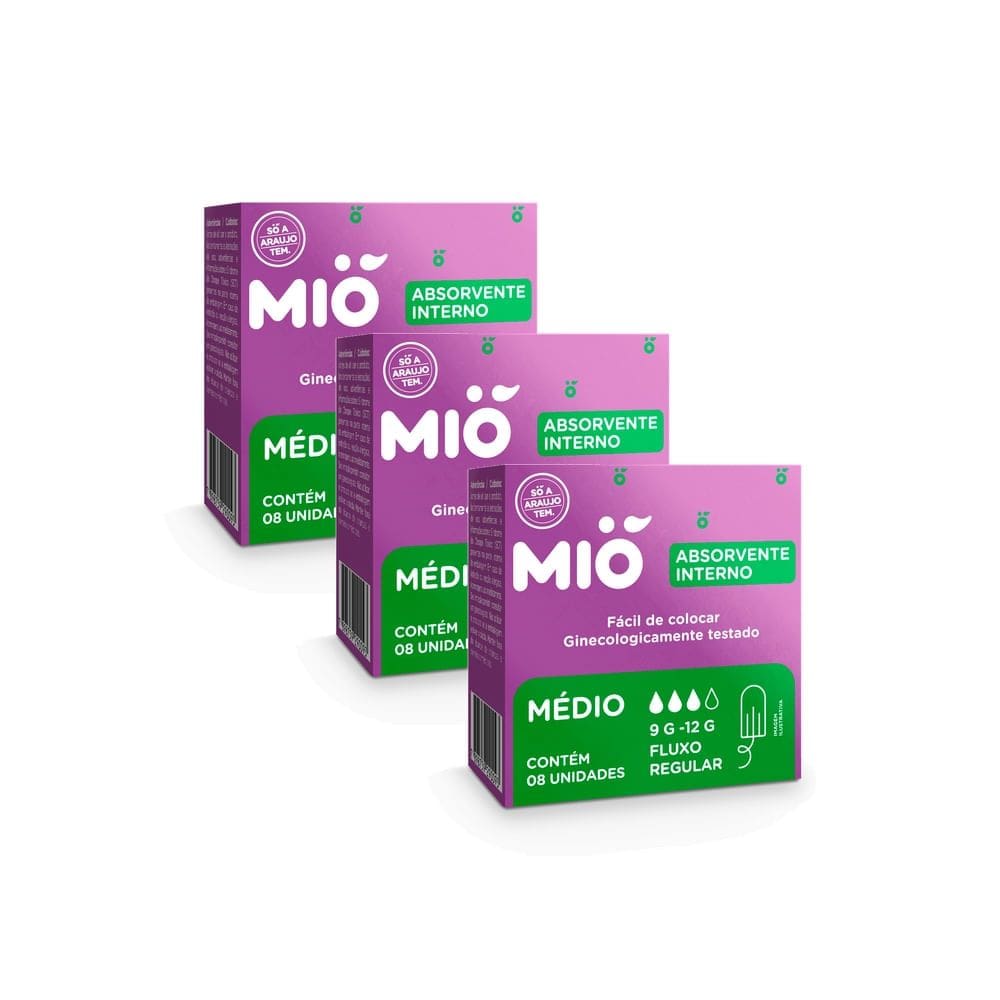 Kit 3 Absorvente Interno Mió Médio Fluxo Regular 8 Unidades