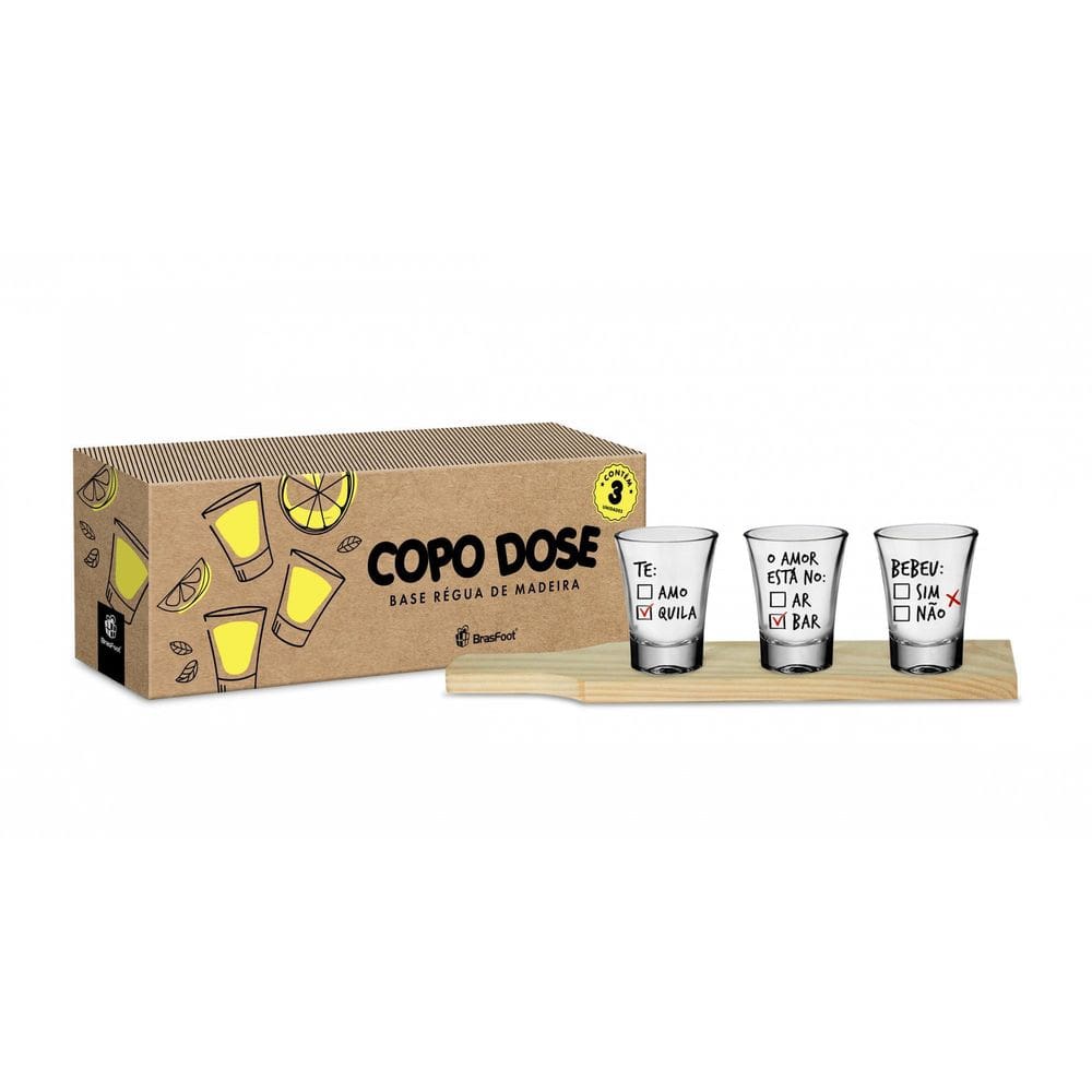 Copo Dose Shot 60Ml Com 3Un Régua Madeira - Múltipla Escolha