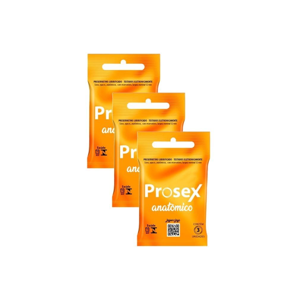 Kit 3 Preservativo Prosex Anatômico Lubrificado 3 Unidades