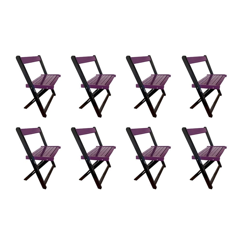 Kit 8 Cadeiras de Madeira Dobrável Roxo