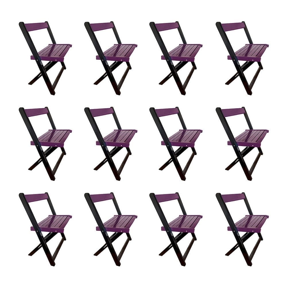 Kit 12 Cadeiras de Madeira Dobrável Roxo