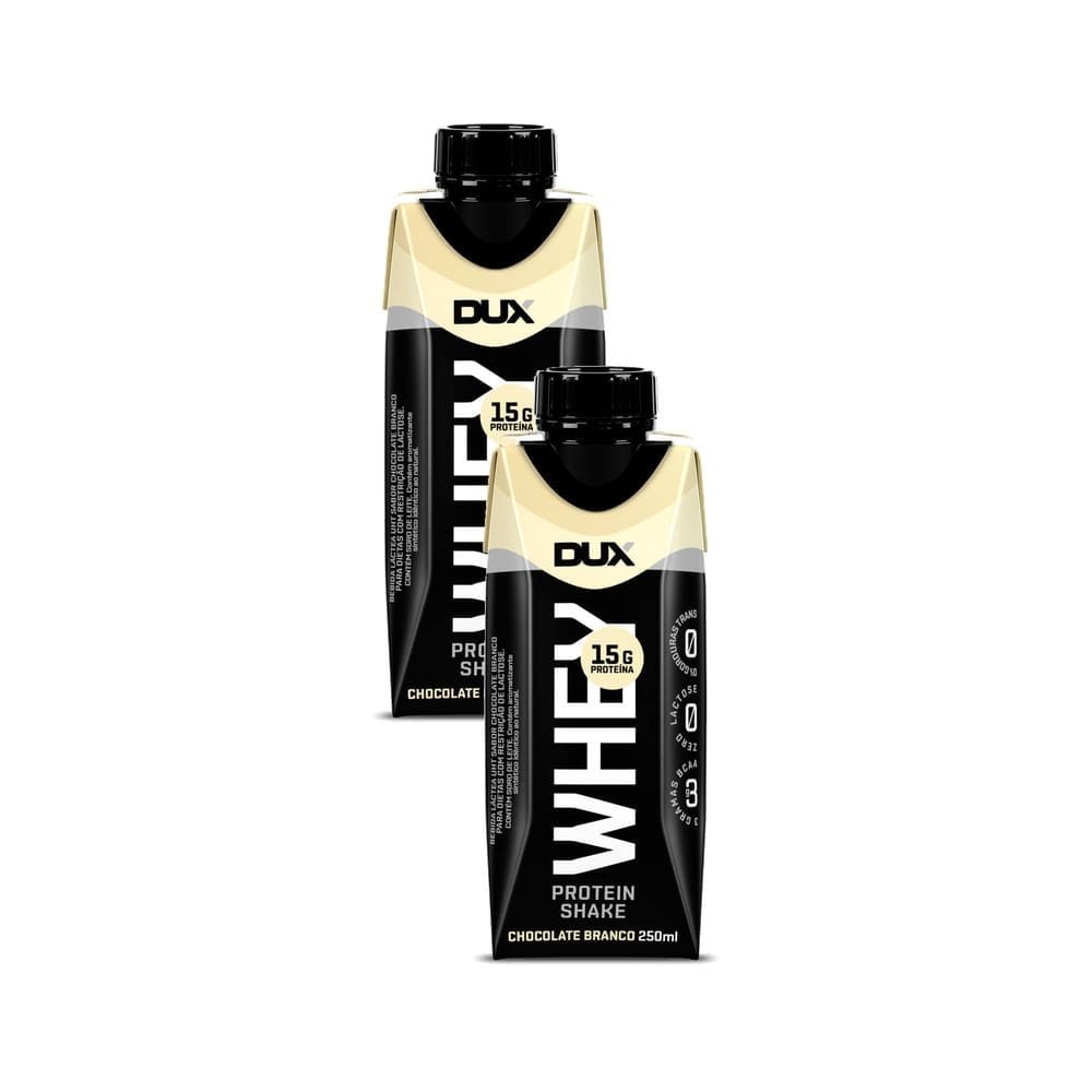 Kit 2 Bebida Láctea UHT Whey Protein Shake Dux Sabor Chocolate Branco com 15g de Proteína 250ml