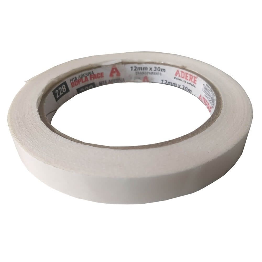 Fita Dupla Face de Polipropileno Transparente 12mm x 30 Metros - 228 - ADERE