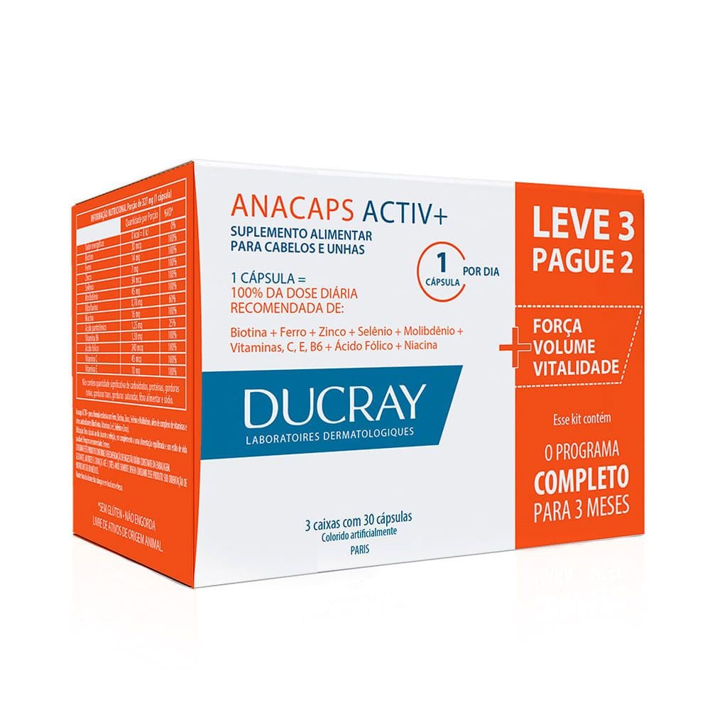 Anacaps Activ+ Ducray Suplemento Vitamínico Mineral com 90 Cápsulas