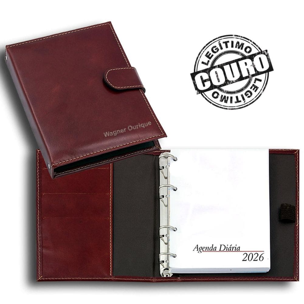 Agenda Super 2026- A5 Em Couro Vinho