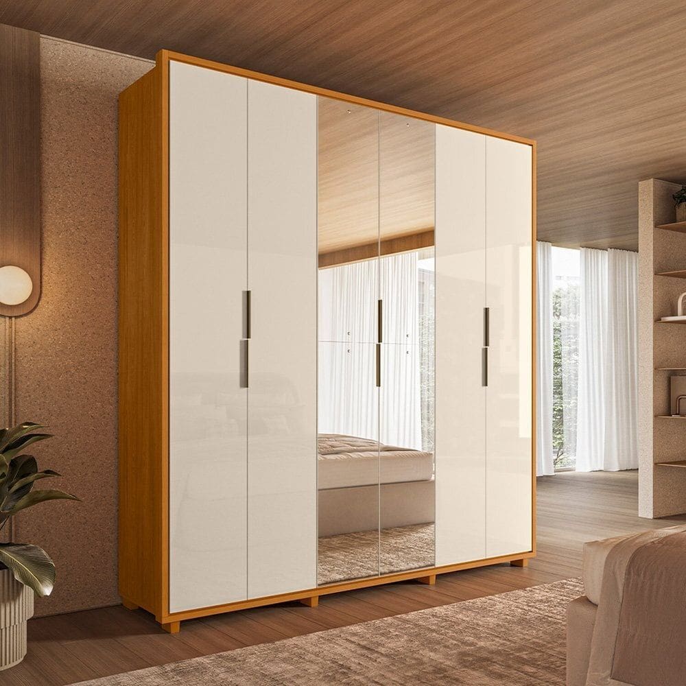 Guarda-roupa 100% Mdf 2 Portas com Espelho Matisse Domitorios Cinamomo/Off White