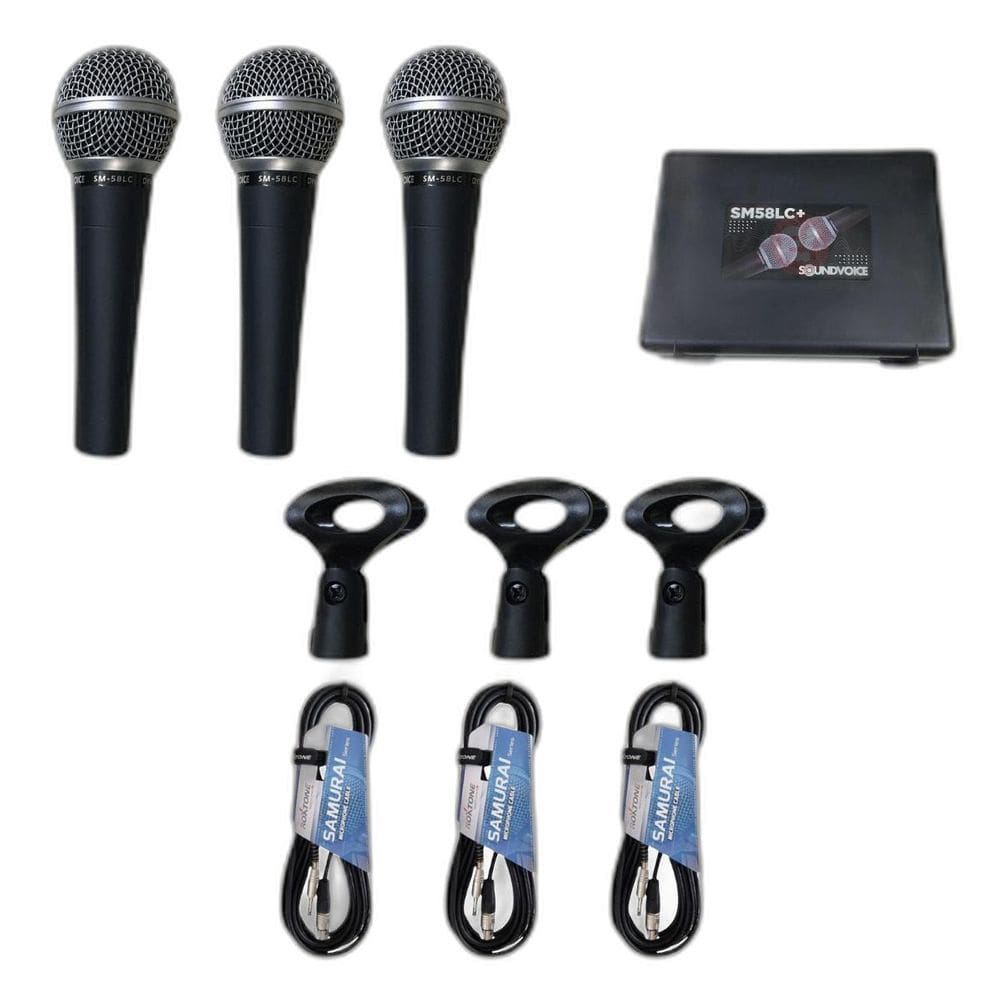 Kit 3 Microfones Soundvoice Sm58Lc+ + 3 Cabos Xlr X P10 5M