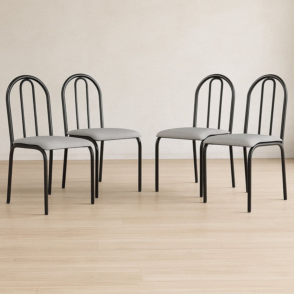 Conjunto 4 Cadeiras para Cozinha e Sala de Jantar Preto/Cinza
