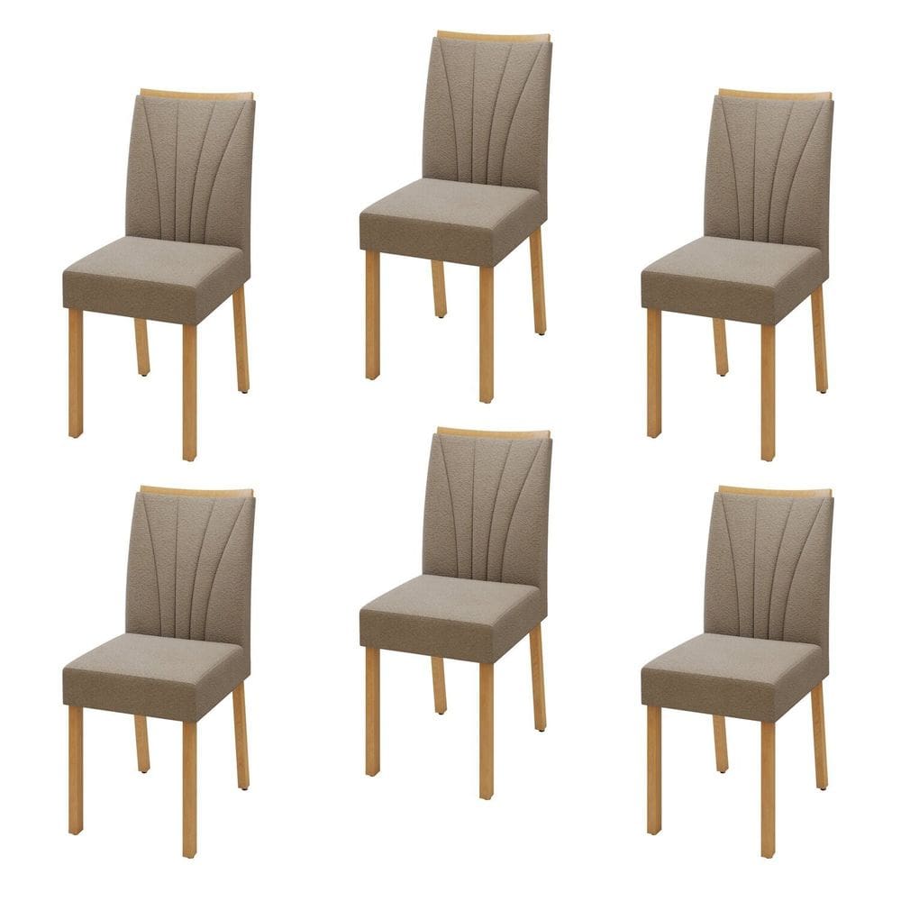 Conjunto 6 Cadeiras para Sala de Jantar Pés Madeira Maciça Jade Tessera Amêndoa Clean/Animale Bege