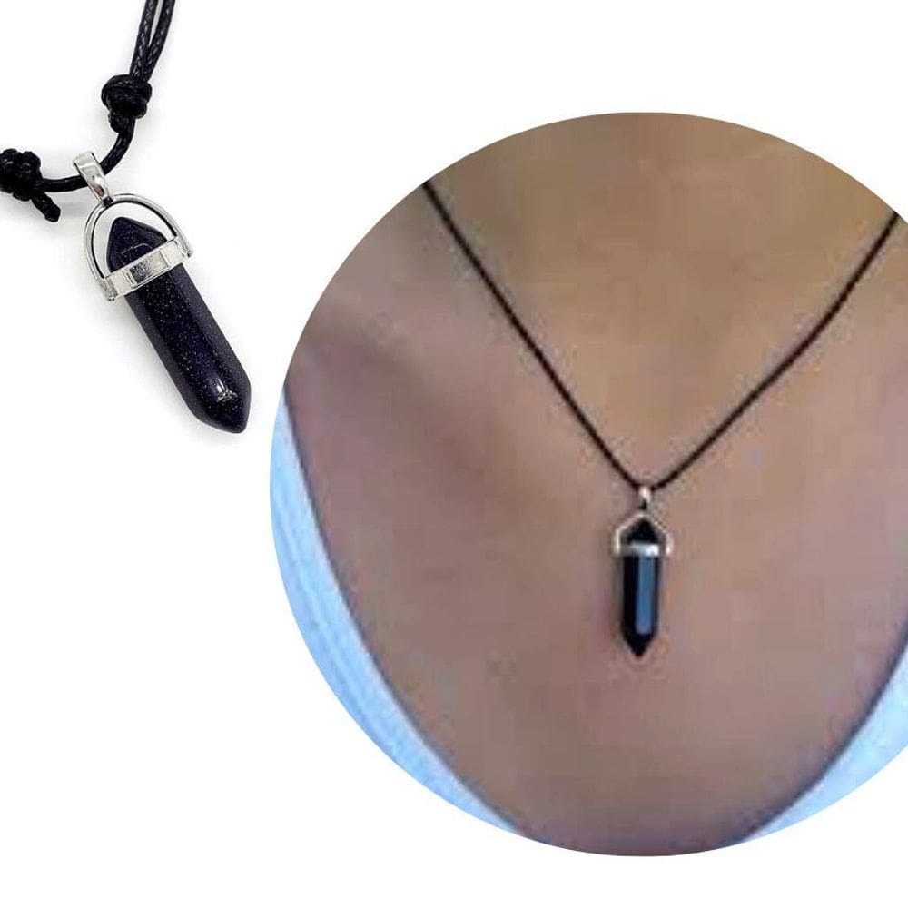 Colar Masculino Pendulo Pedra Onix Proteção Prosperidade