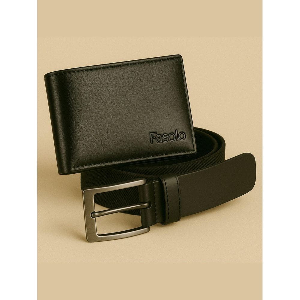 Kit Masculino Fasolo Carteira Fina E Cinto Couro Preto 110