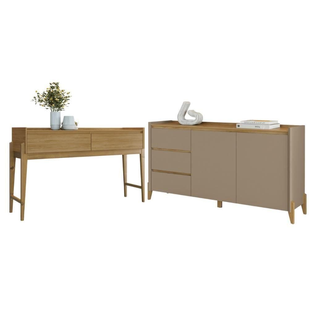 Conjunto Aparador Buffet Para Sala 3 Gavetas Cadiz Hannover Fendi + Aparador Para Sala 2 Gavetas Cadiz Hannover