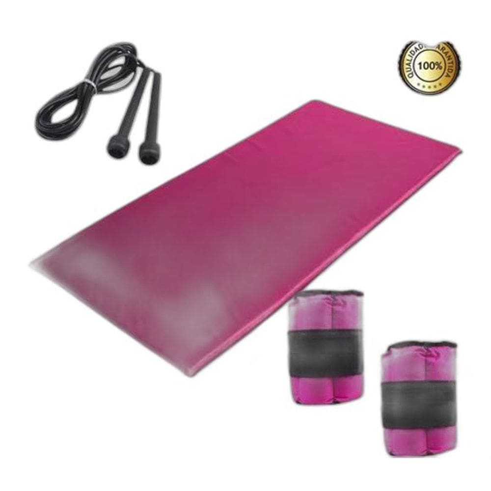 Kit Ginástica Para Treino Com Colchonete + Corda + Caneleira