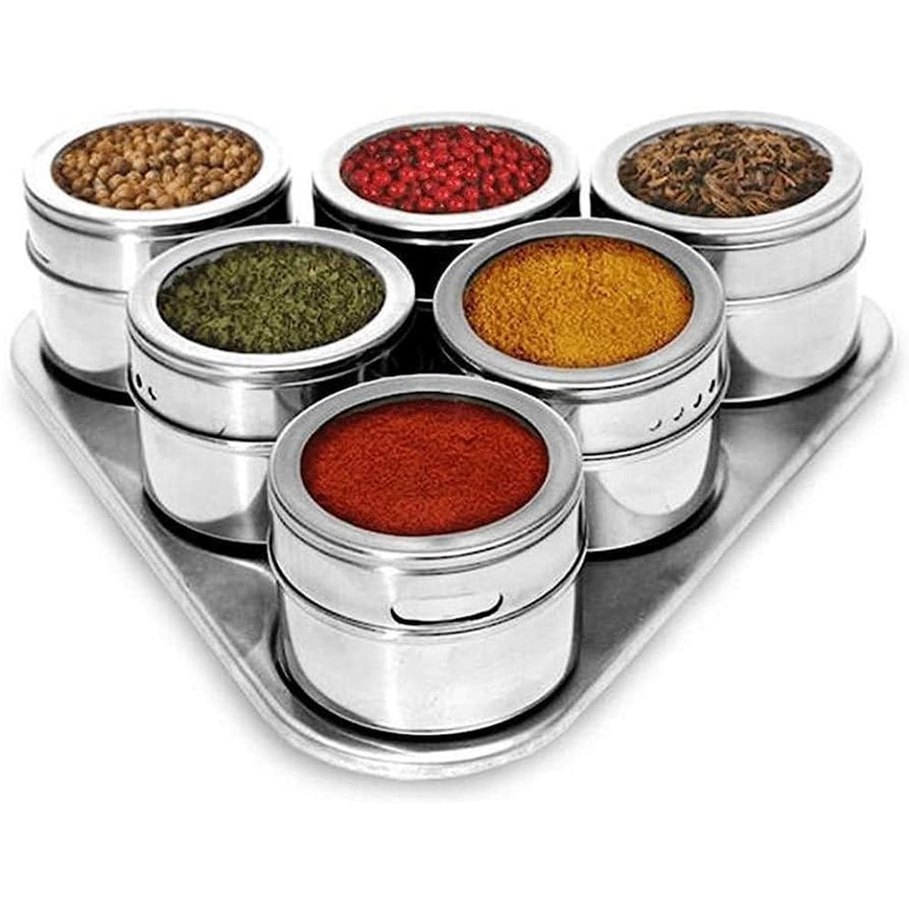 Porta Tempero Condimento Magnético 6Potes Geladeira Inox 316