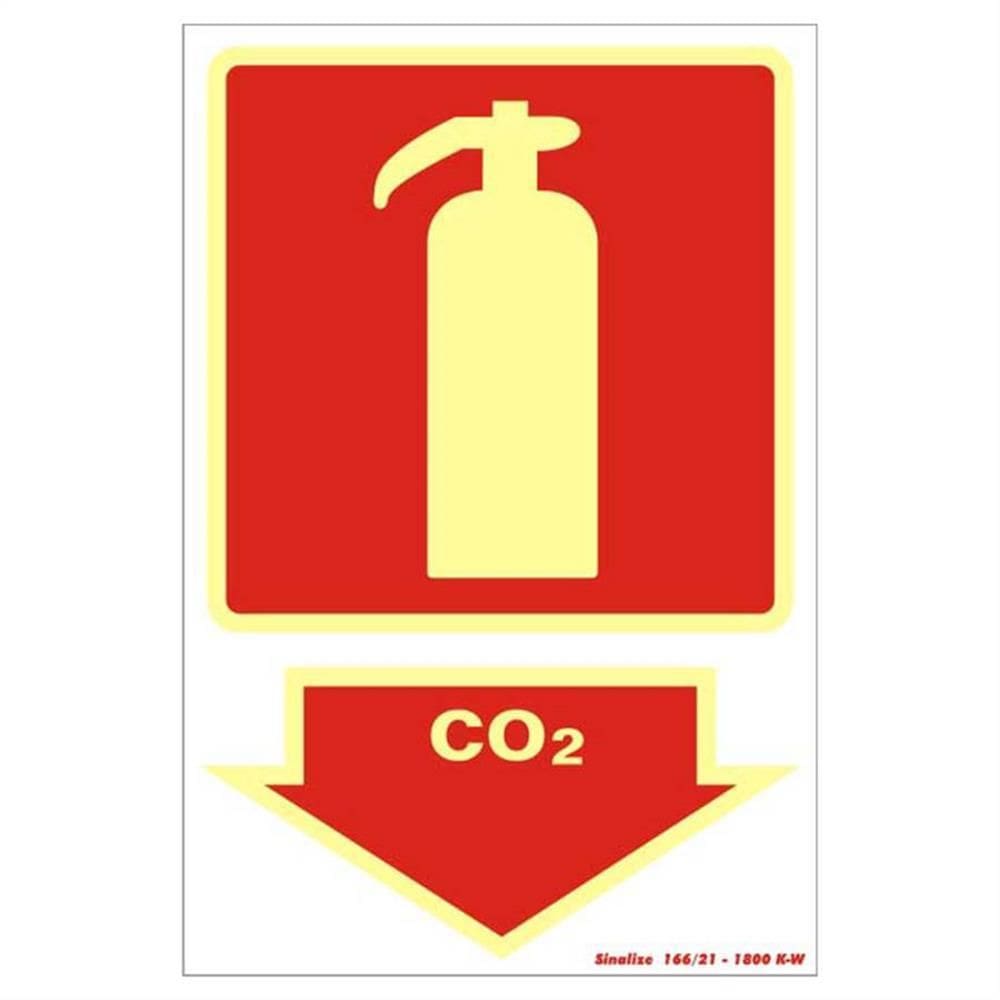 Placa de PVC Fotoluminescente Auto-Adesiva 20x30 Extintor de CO² - 250 BS - SINALIZE