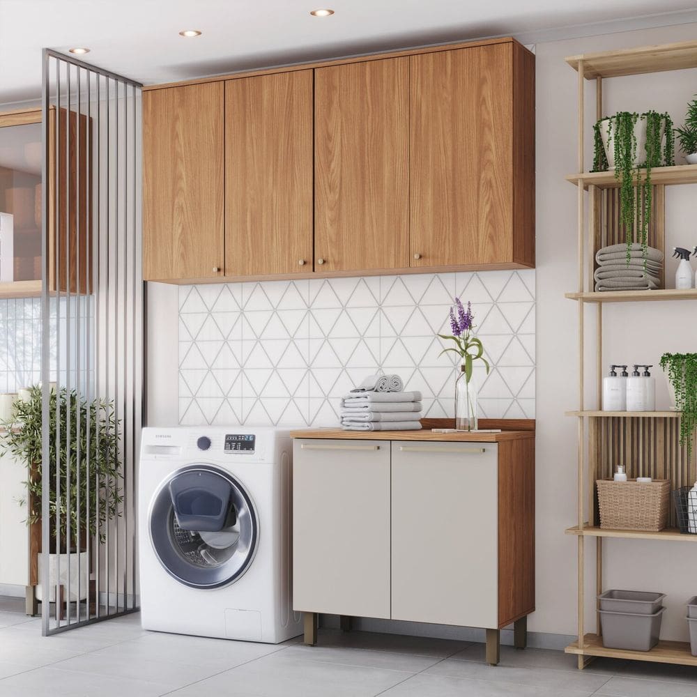 Lavanderia Modulada 3 Peças com Tampo Requinte Marrom/Areia