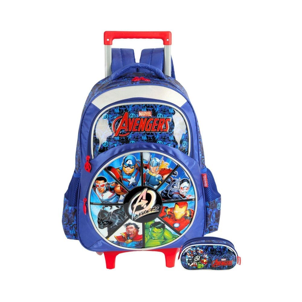 Kit Escolar Mochila Com Rodas+Estojo Avengers - Azul