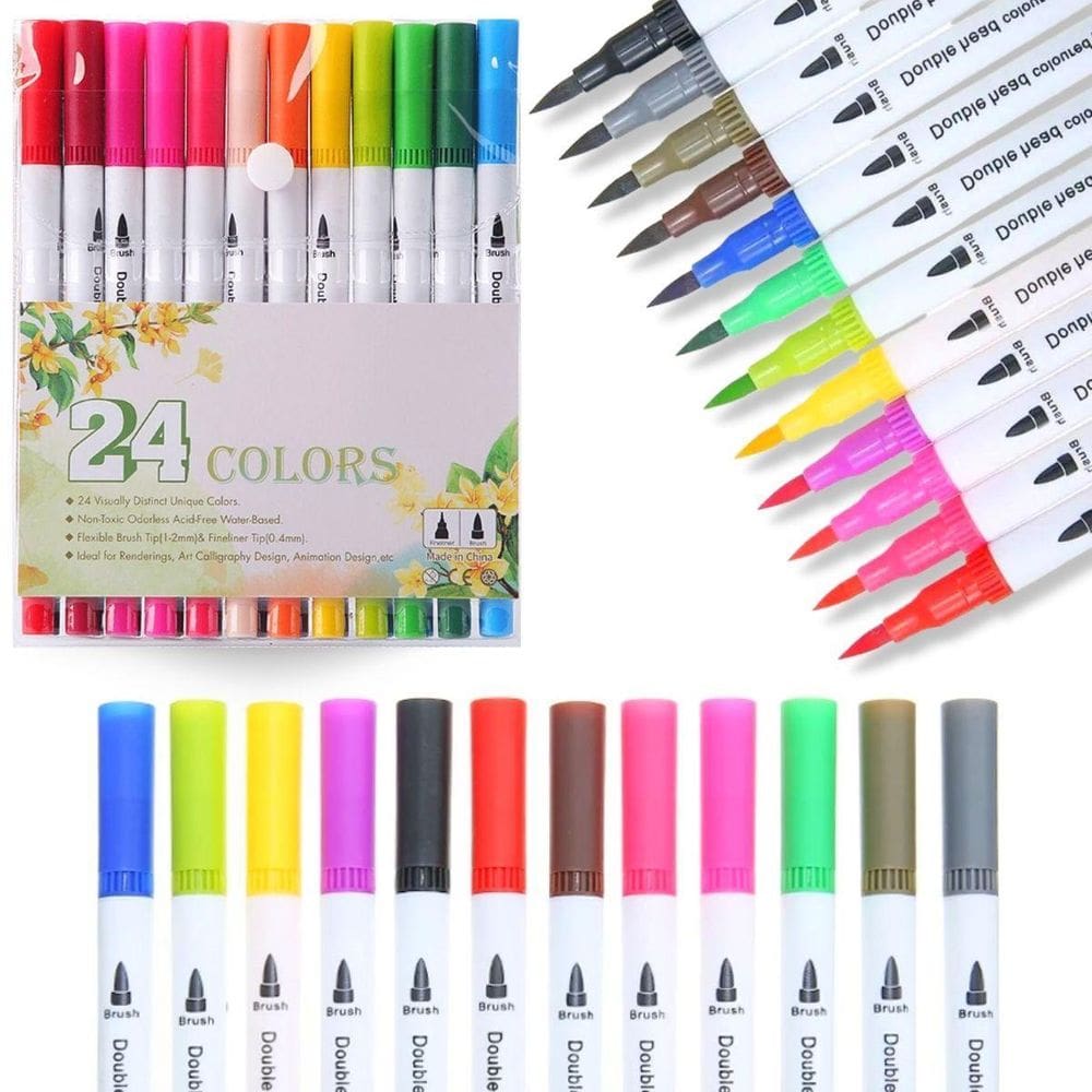 Caneta 24 Cores Brush Pincel - Alta Qualidade e Segurança