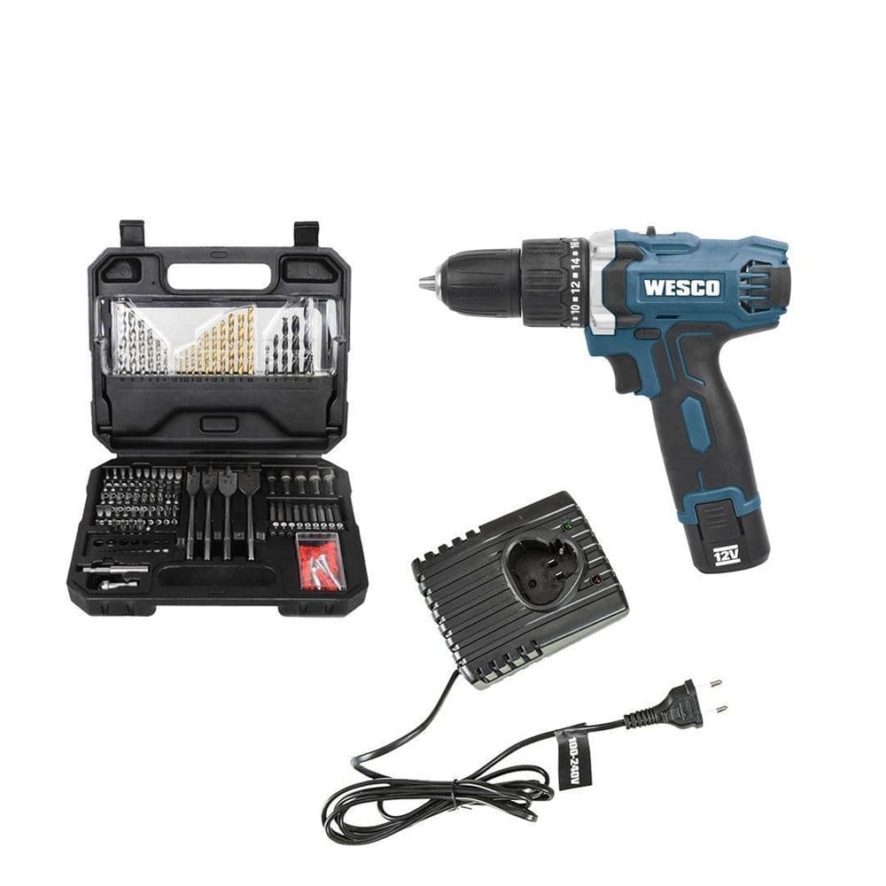 Furadeira Paraf Impacto 12V Ws2547 Wesco Biv + Jogo 125 Pçs