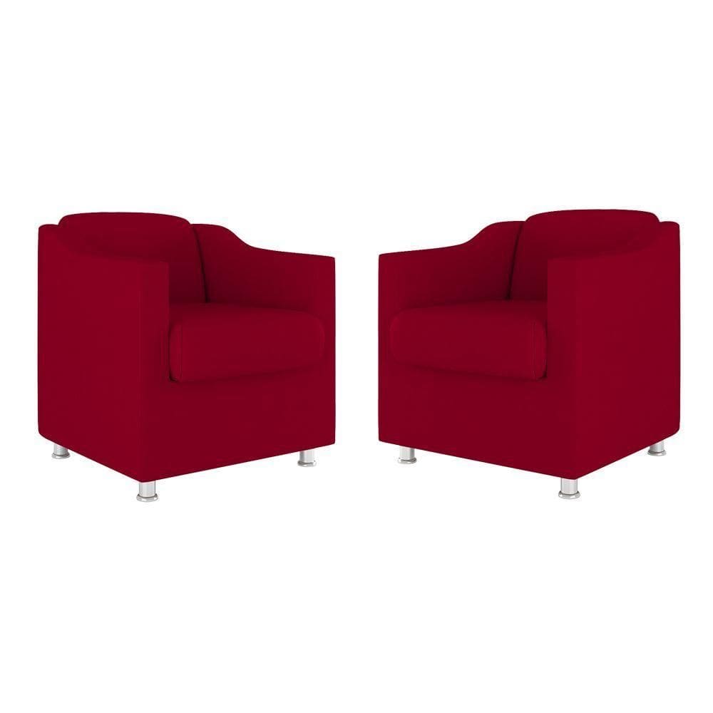 Kit 02 Cadeiras Poltronas Decorativas Recepção Clinica Suede Cor:vermelho