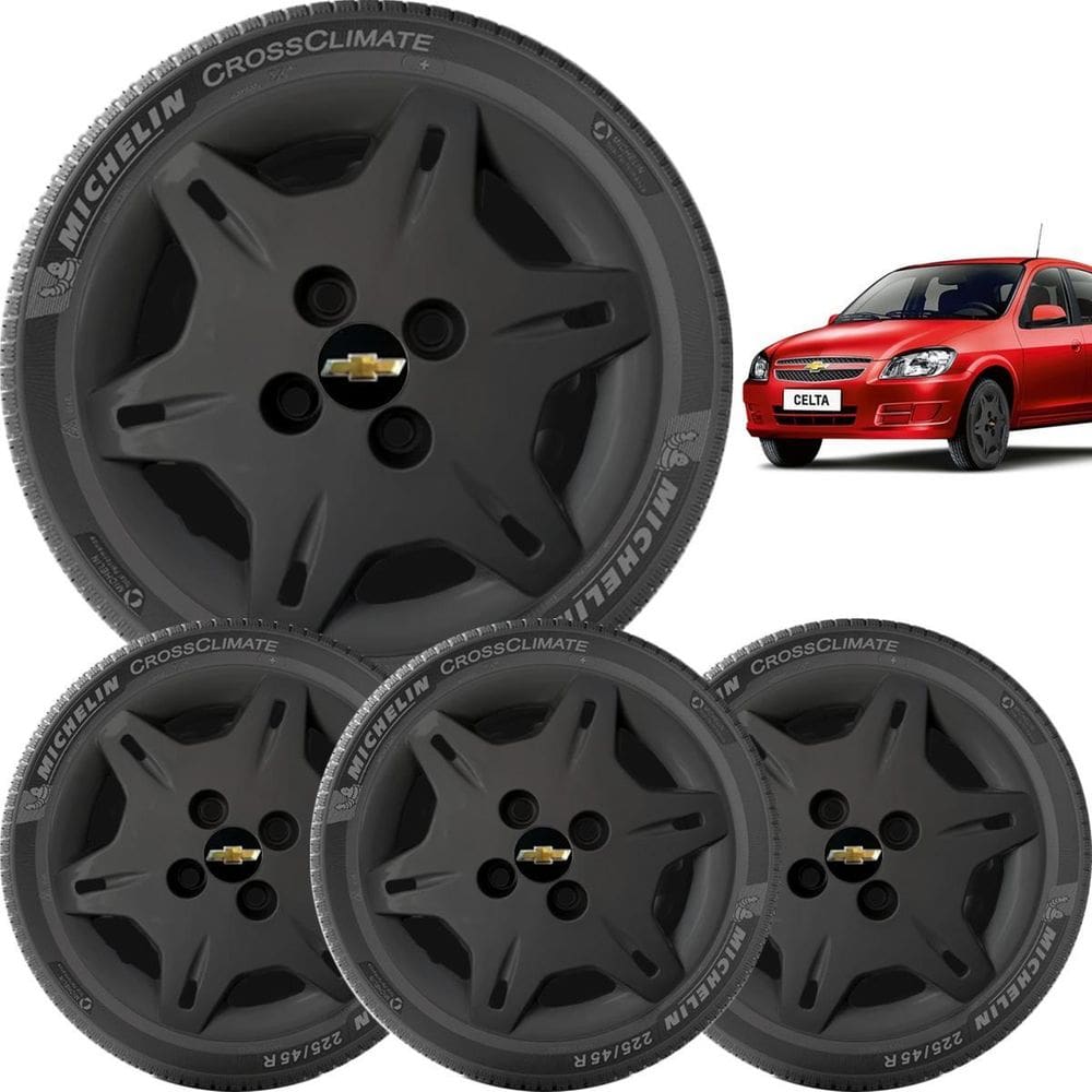 4X Calota Gm Corsa Celta Aro 13 Preto 004Cb