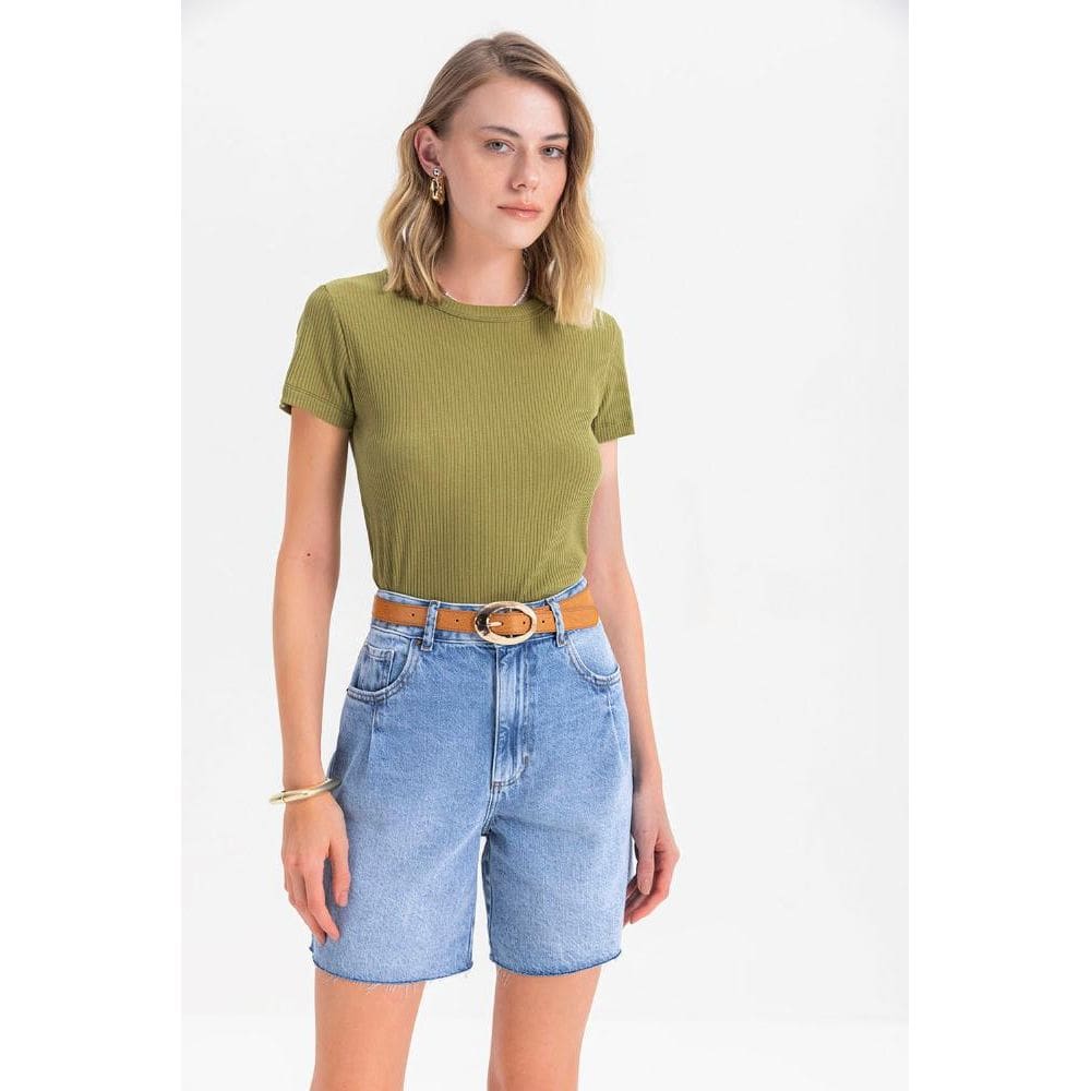 Blusa feminina em ribana canelada Essendi - P