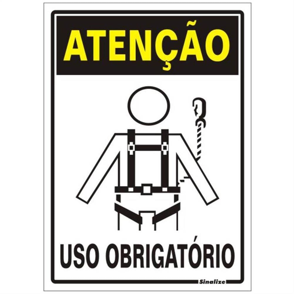 Placa de Poliestireno Auto-Adesiva 20x30cm Atenção Uso Obrigatorio de Cinto de Segurança - 250 AR - SINALIZE
