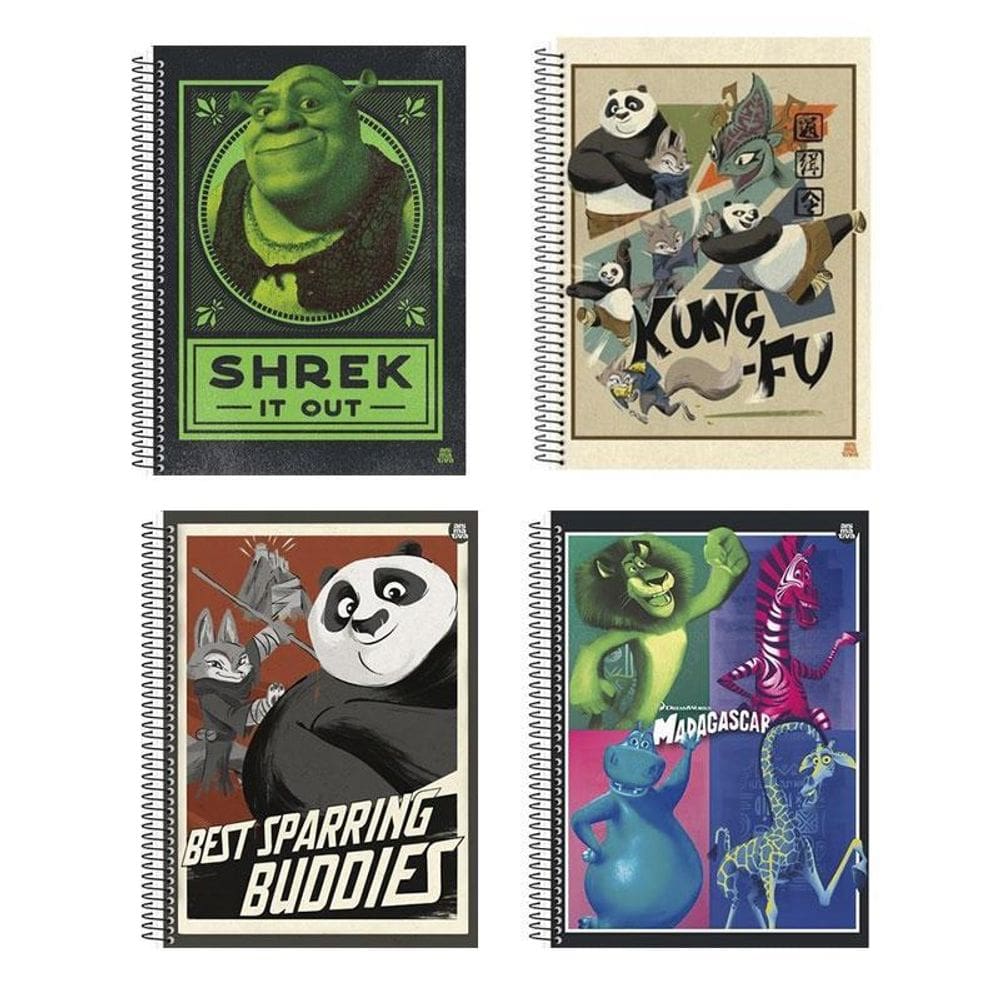 Caderno Universitário Dreamworks 80F Shrek Panda Madagascar