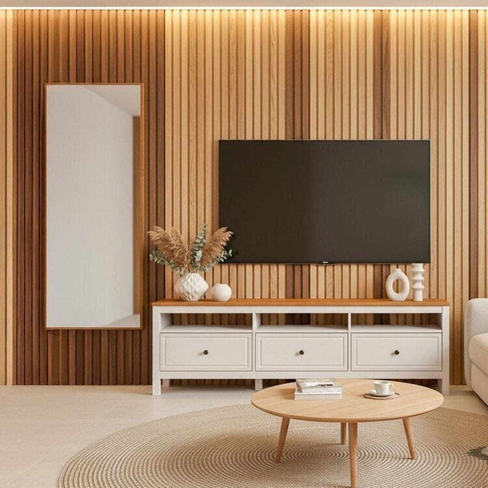 Conjunto de Sala 2 Peças com 1 Rack e 1 Espelho Ananda Cabecasa Madeiramadeira Off White/Mel