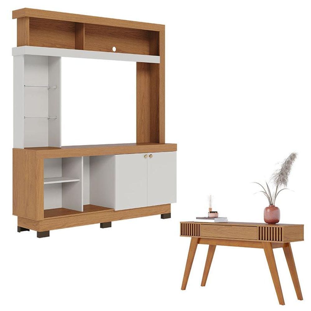 Estante Home Theater Valença Freijó Off White com Aparador Riviera Freijó – Colibri