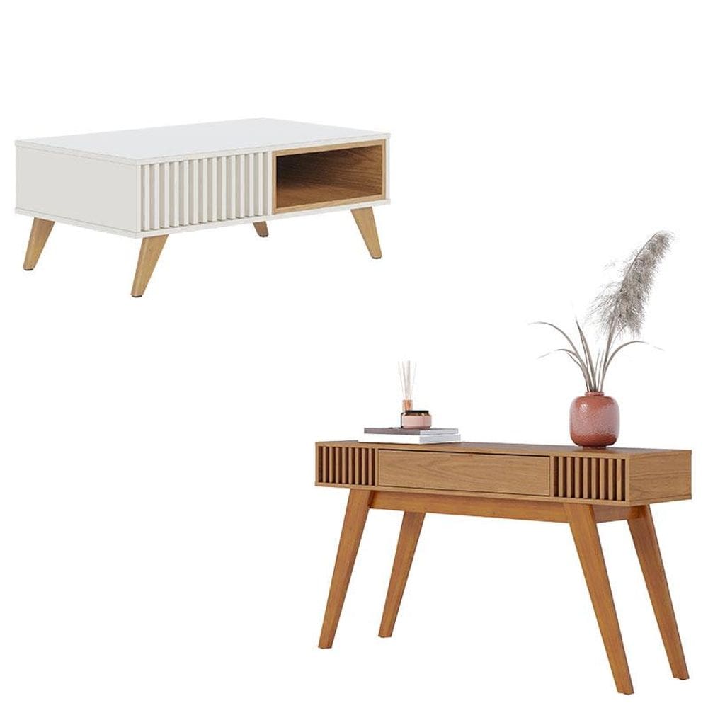 Mesa de Centro Jeri Off White Freijó com Aparador Riviera Freijó – Colibri