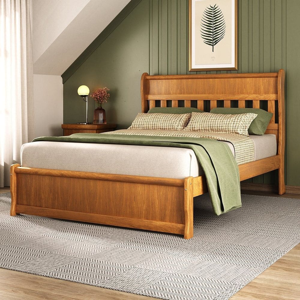 Cama 218cm Peseira Baixa 100% Madeira Maciça Mogno Mel