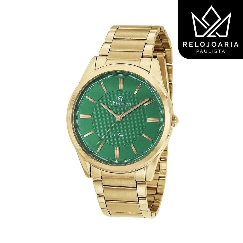 Relógio Champion Masculino Dourado / Verde Slim Cn21050G