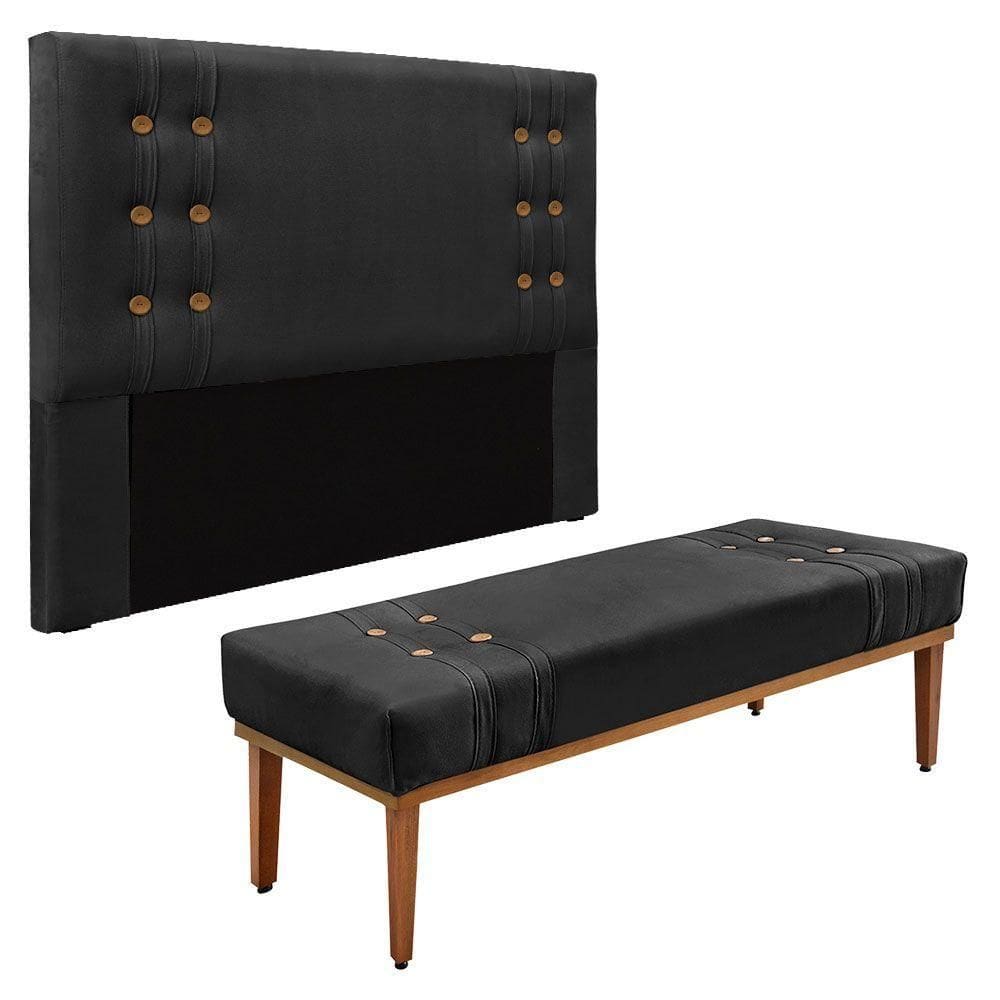 Kit Cabeceira E Calçadeira Recamier Solteiro 0,90M Preto -