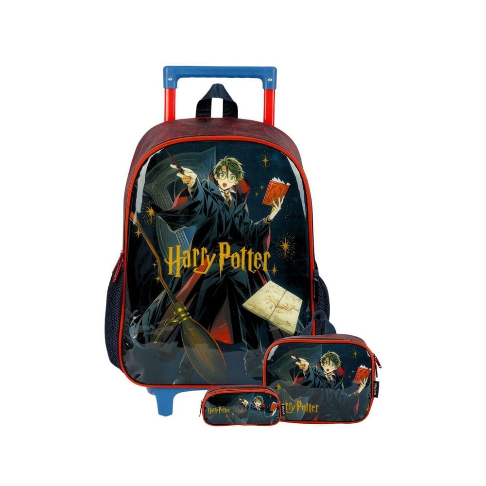 Kit Mochila Rodas+Lancheira+Estojo Harry Potter - Vermelho